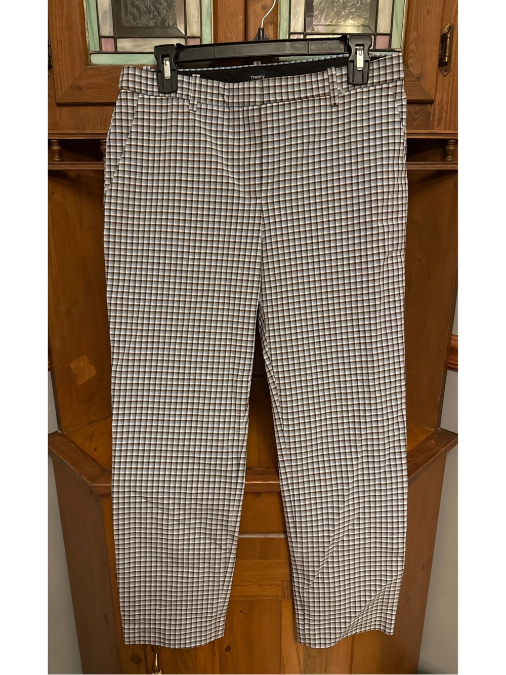 Theory Black and White Micro-Check Trousers 6